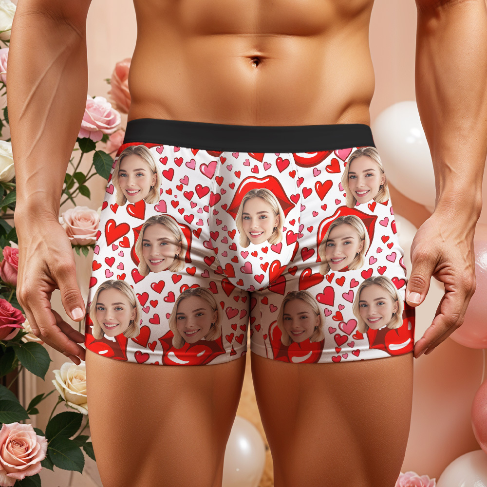 Custom Face Underwear Men's Boxer Brief Red Lip Novelty Gifts for Him - SantaSocks