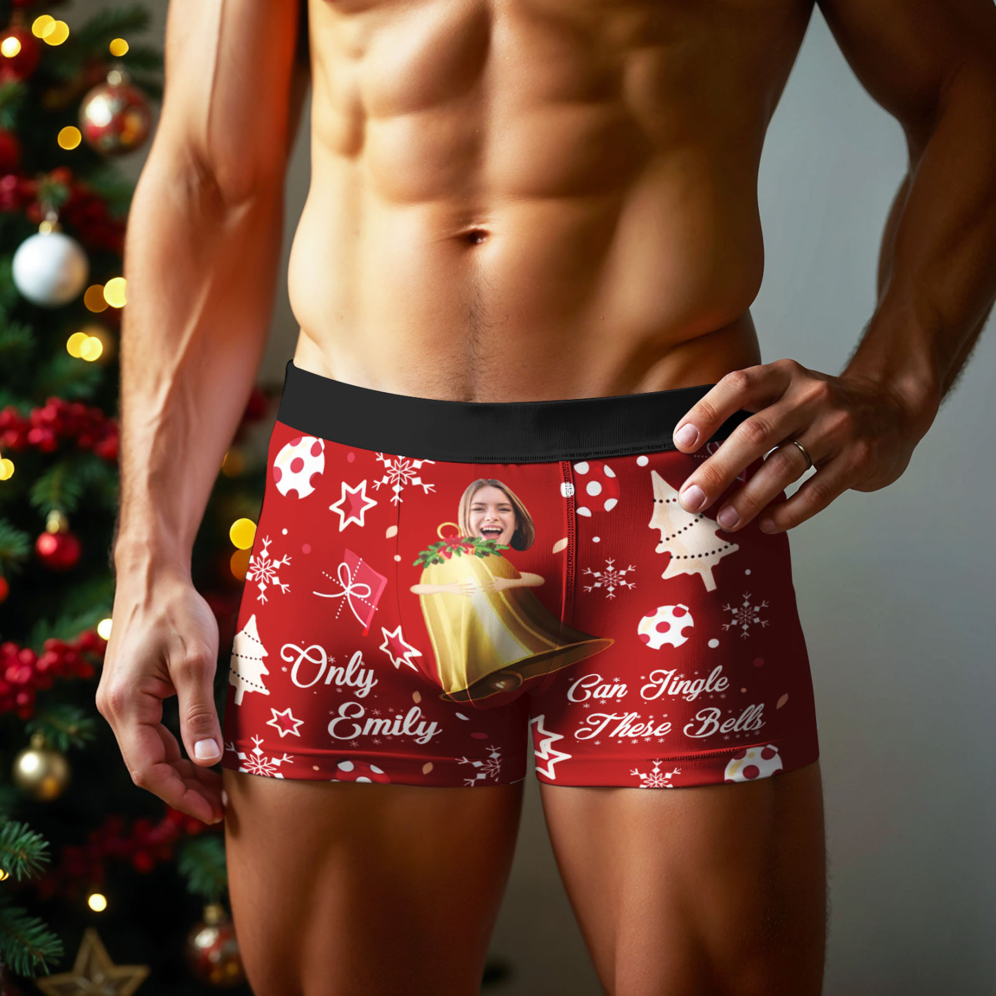 Custom Face Boxer Men Underwear Santa Gift Only Emily Can Jingle These Bells Personalized Photo Funny Men Boxer - SantaSocks