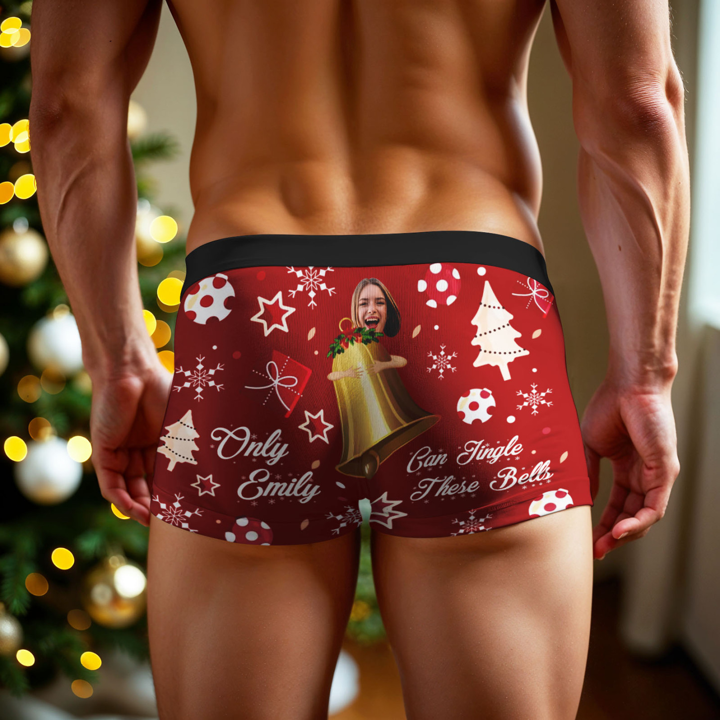Custom Face Boxer Men Underwear Santa Gift Only Emily Can Jingle These Bells Personalized Photo Funny Men Boxer - SantaSocks