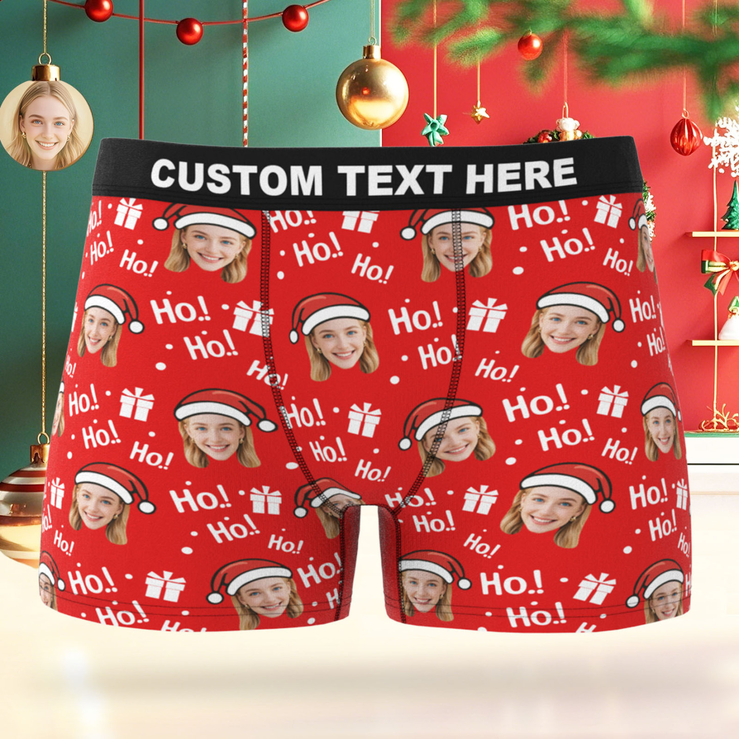 Custom Face Men's Boxer Underwear Santa Gift HoHo Christmas Gift Box Underwear Personalized Photo Funny Men's Boxer Briefs Christmas Valentine Christmas Gift - SantaSocks