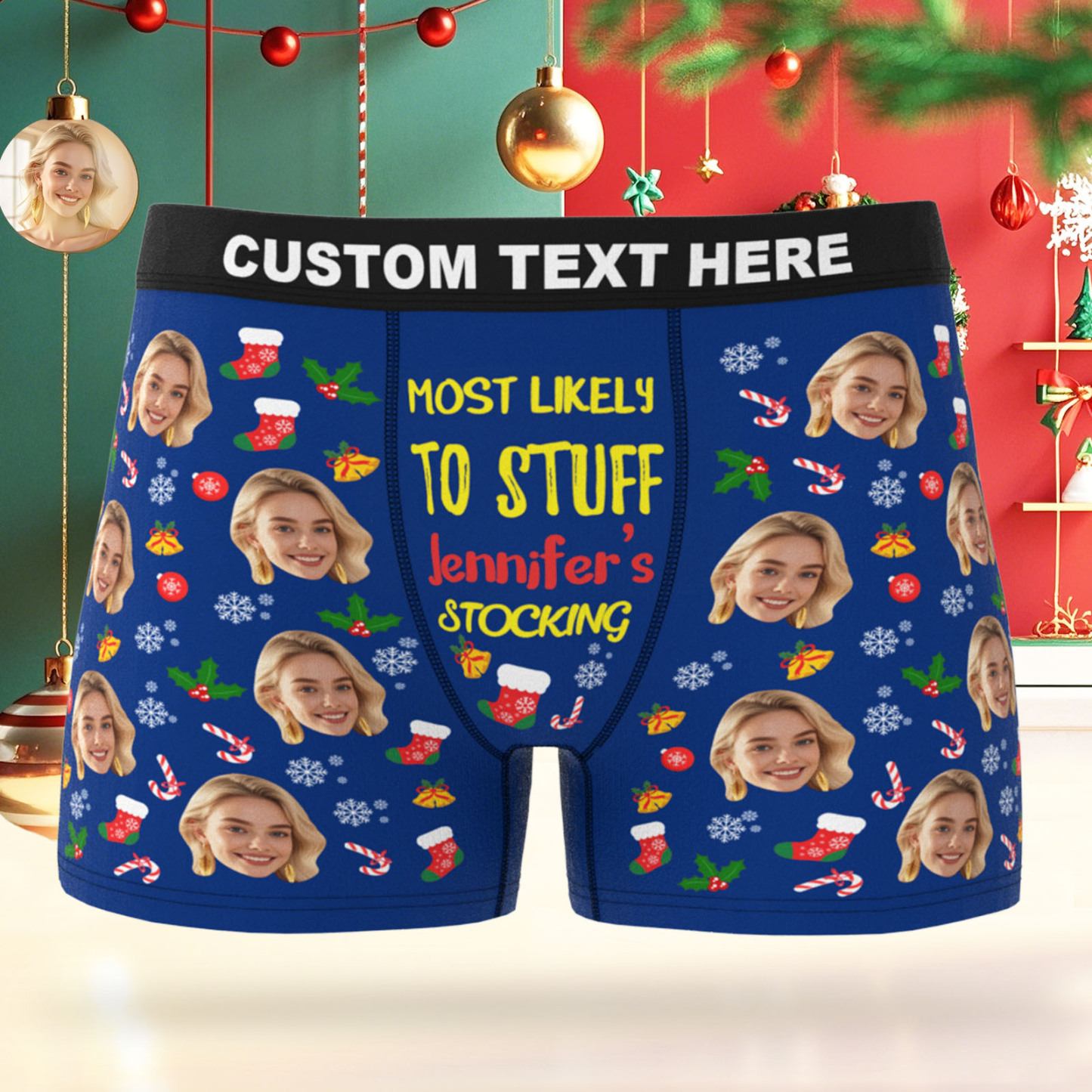 Custom Face Men's Boxer Underwear MOST LIKELY TO STUFF STOCKING Underwear Personalized Photo Funny Men's Boxer Briefs Christmas Valentine Gift - SantaSocks