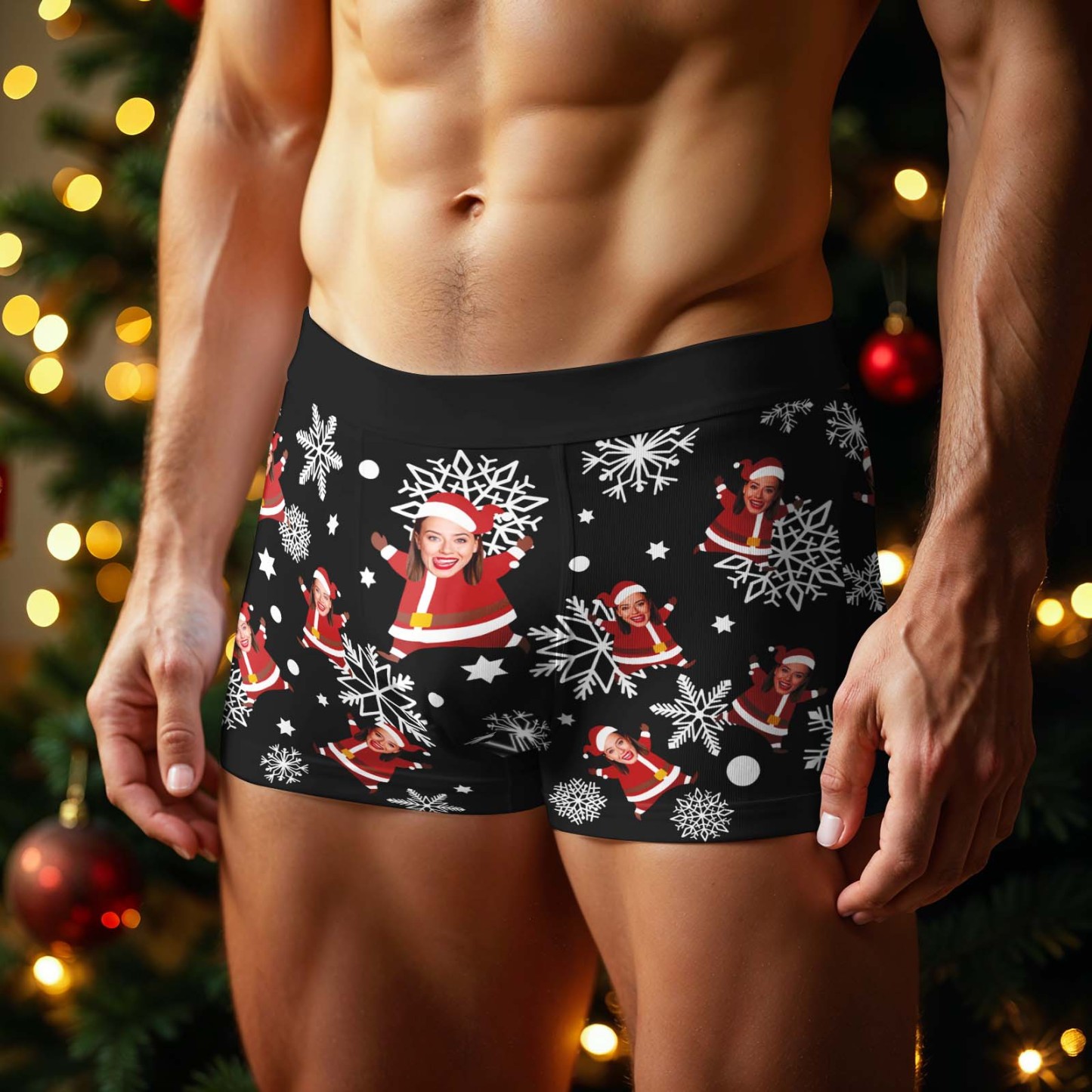 Custom Face Men's Boxer Underwear Snowflake Santa Claus Personalized P