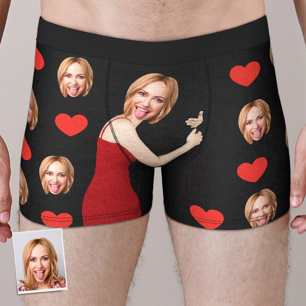 Personalize Face Boxer Love Heart Custom Funny Underwear Anniversary Valentine's Gifts for Him