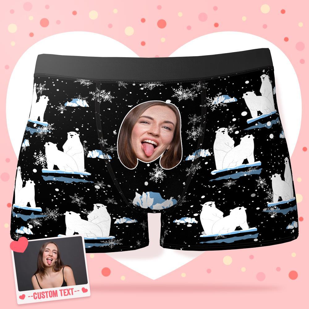 Custom Face Boxer Personalize XOXO Underwear Valentine's Gifts for Him - Polar Bear