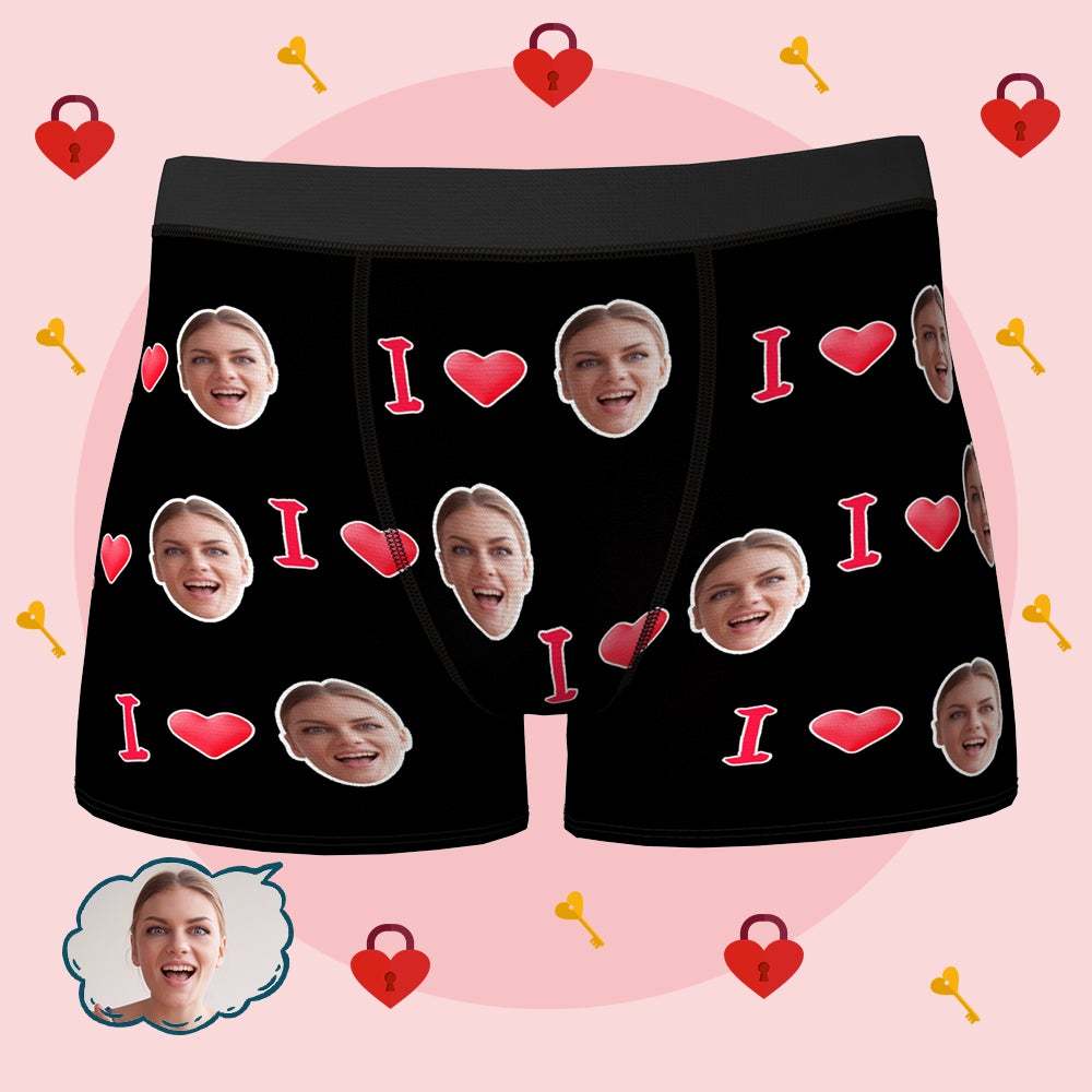 Custom I Love Your Face Boxer Briefs Valentine's Day Gift for Him