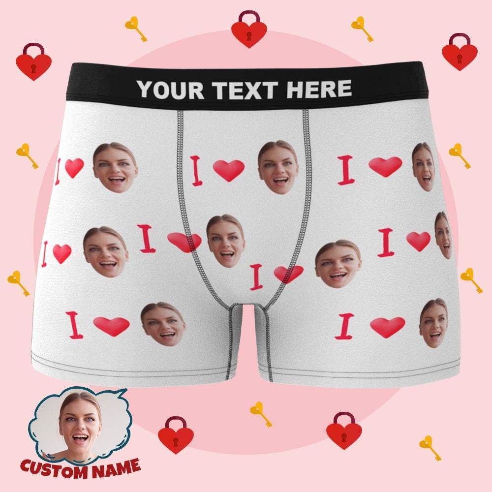 Custom I Love Your Face Boxer Briefs Valentine's Day Gift for Him
