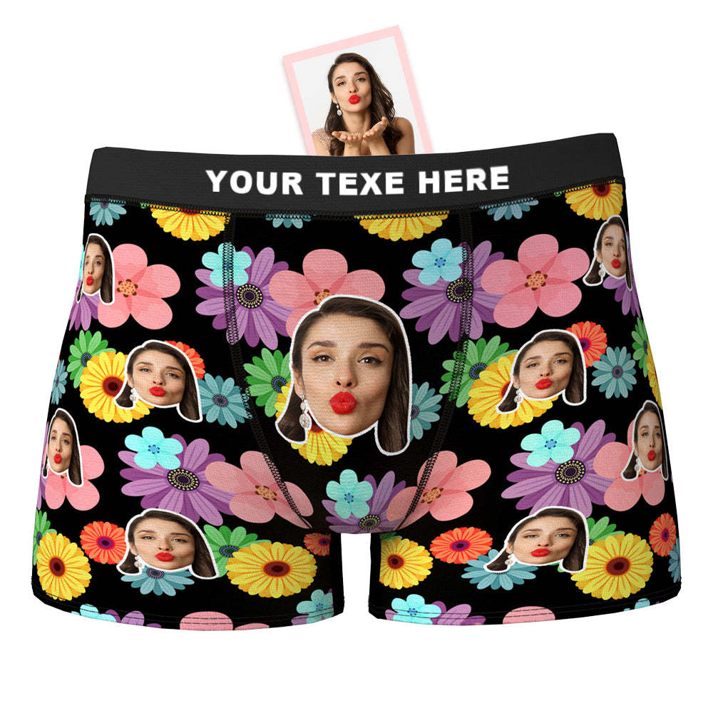 Custom Face Boxer Shorts Personalized Photo Boxer Shorts Valentine's Day Gifts - Colorful Flowers