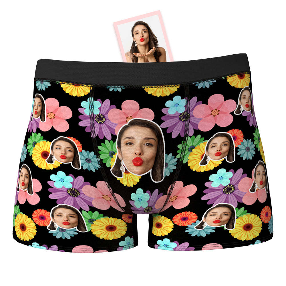 Custom Face Boxer Shorts Personalized Photo Boxer Shorts Valentine's Day Gifts - Colorful Flowers