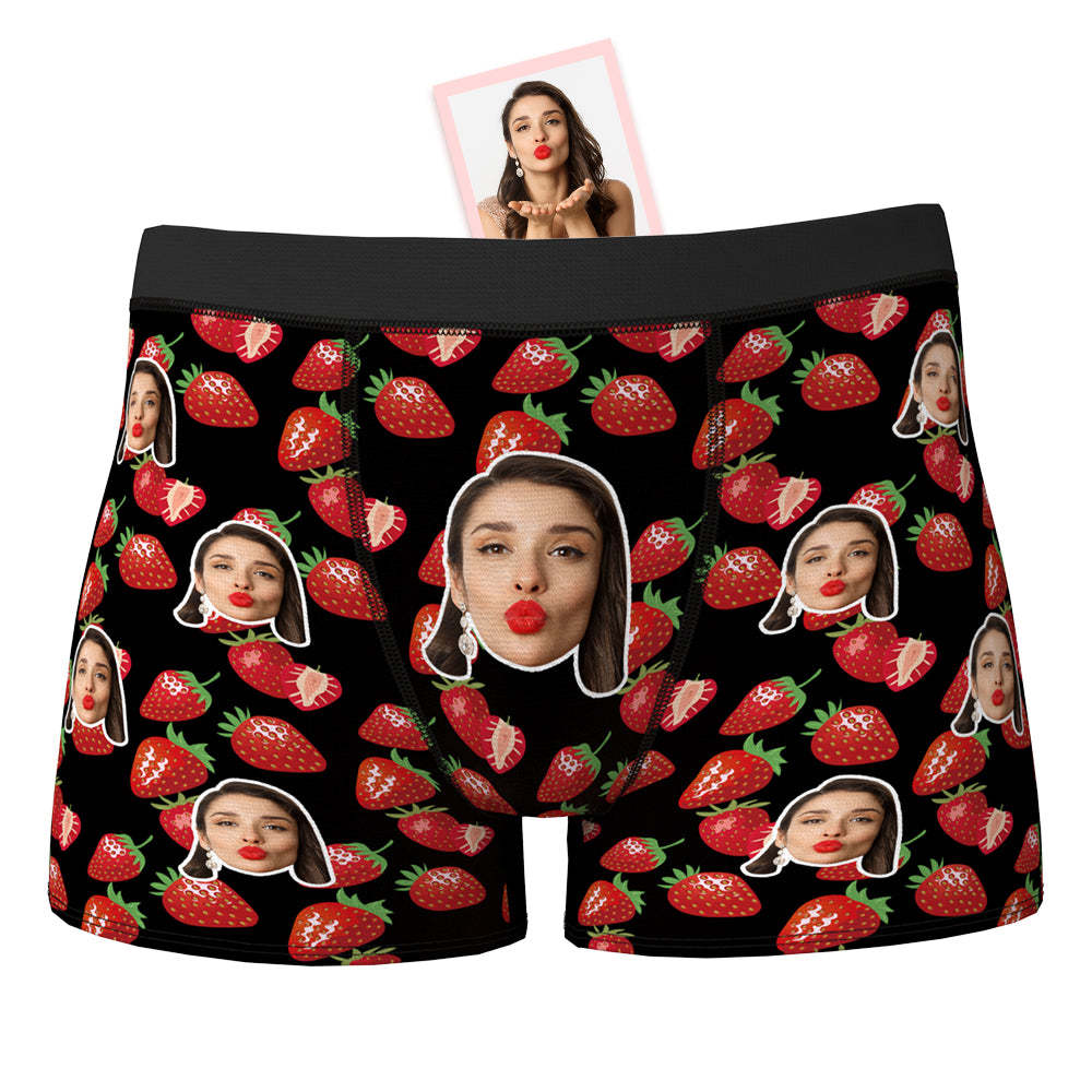 Custom Face Boxer Shorts Personalized Photo Boxer Shorts Valentine's Day Gifts - Full of Strawberry