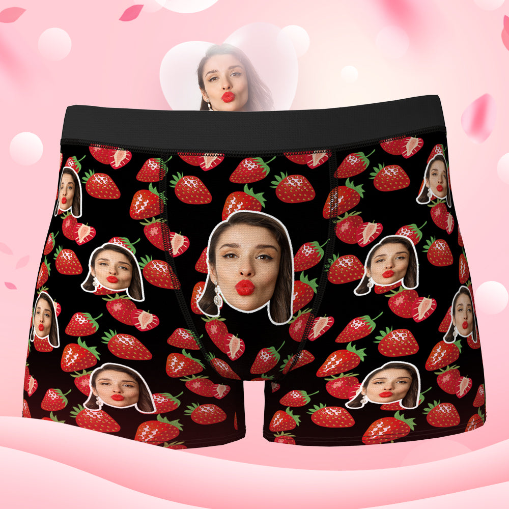 Custom Face Boxer Shorts Personalized Photo Boxer Shorts Valentine's Day Gifts - Full of Strawberry