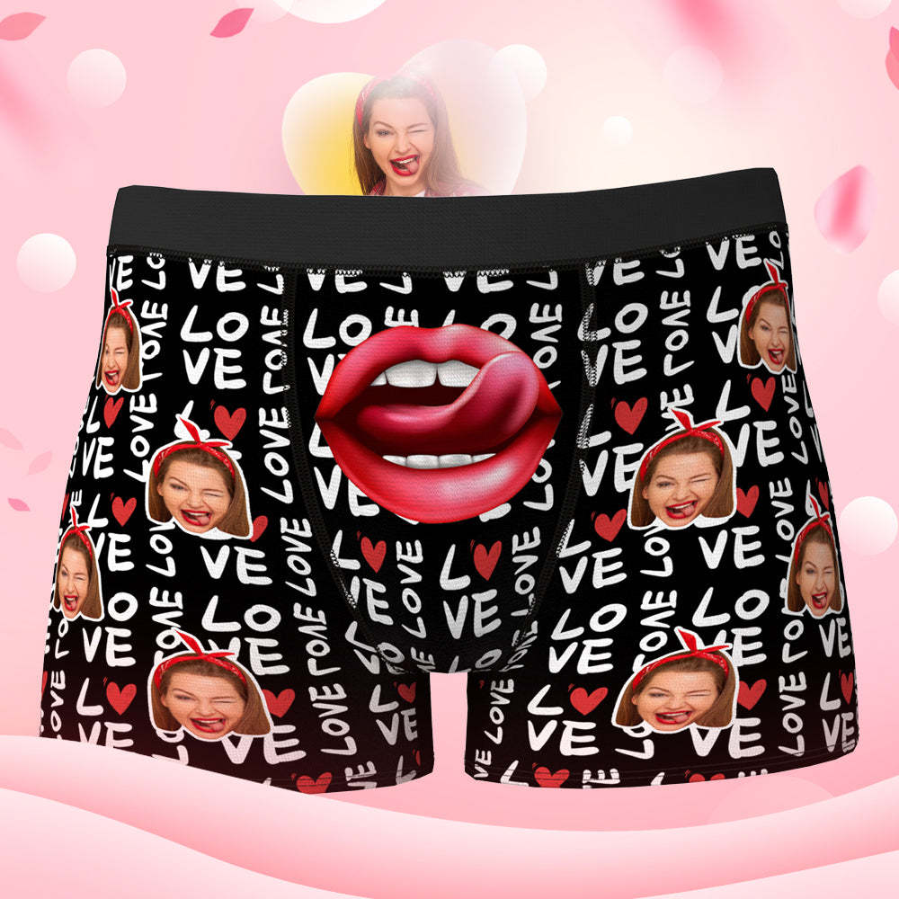 Custom Face Boxer Shorts Personalized Photo Boxer Shorts Valentine's Day Gifts - Mouth