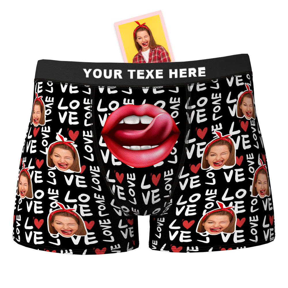 Custom Face Boxer Shorts Personalized Photo Boxer Shorts Valentine's Day Gifts - Mouth