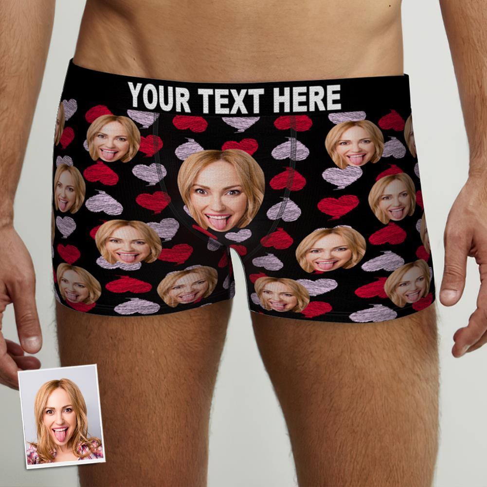 Custom Face Boxer Brief Red and Pink Hearts Valentine's Day Gifts For Him