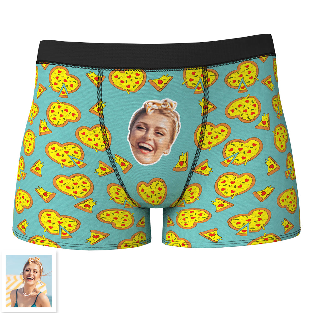 Custom Face Boxer Shorts Personalized Underwear for Boyfriend - Love Heart Pizza