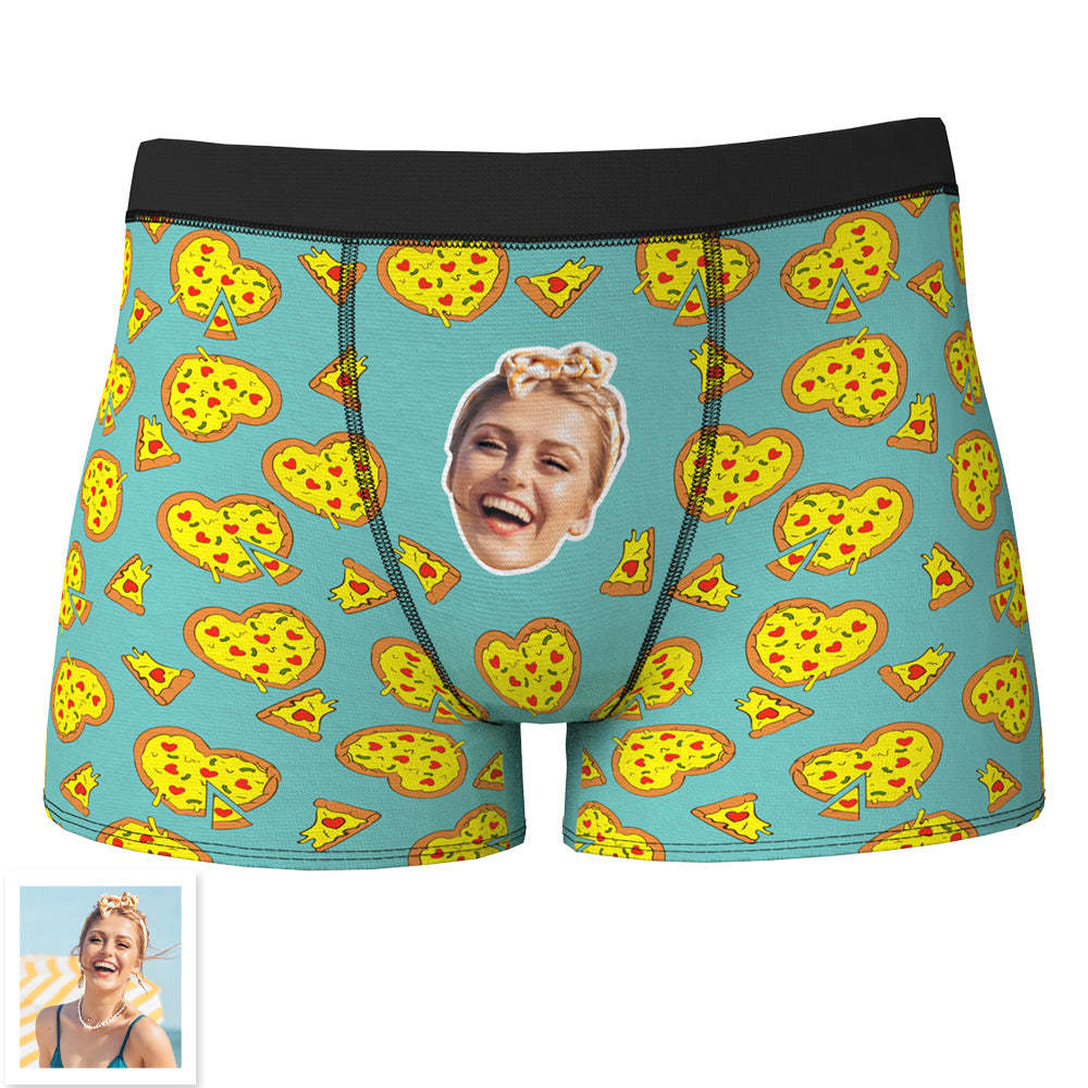 Custom Face Boxer Shorts Personalized Underwear for Boyfriend - Love Heart Pizza