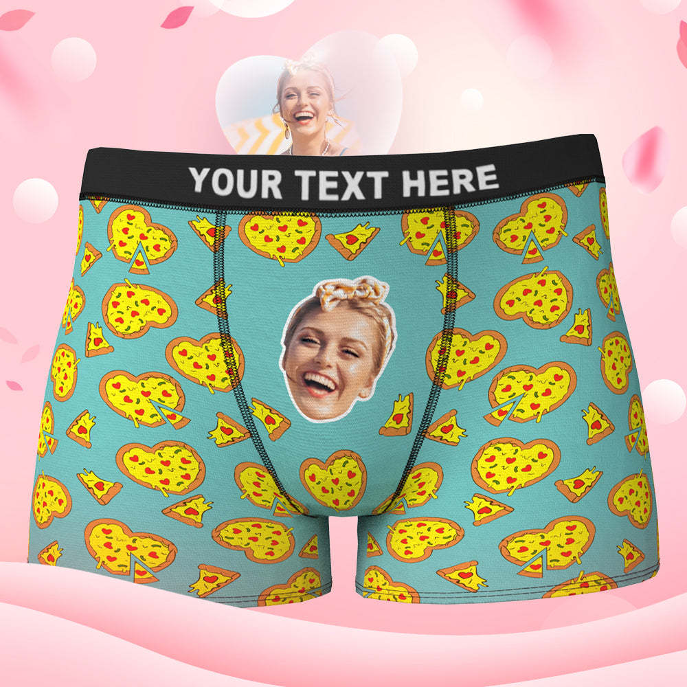Custom Face Boxer Shorts Personalized Underwear for Boyfriend - Love Heart Pizza