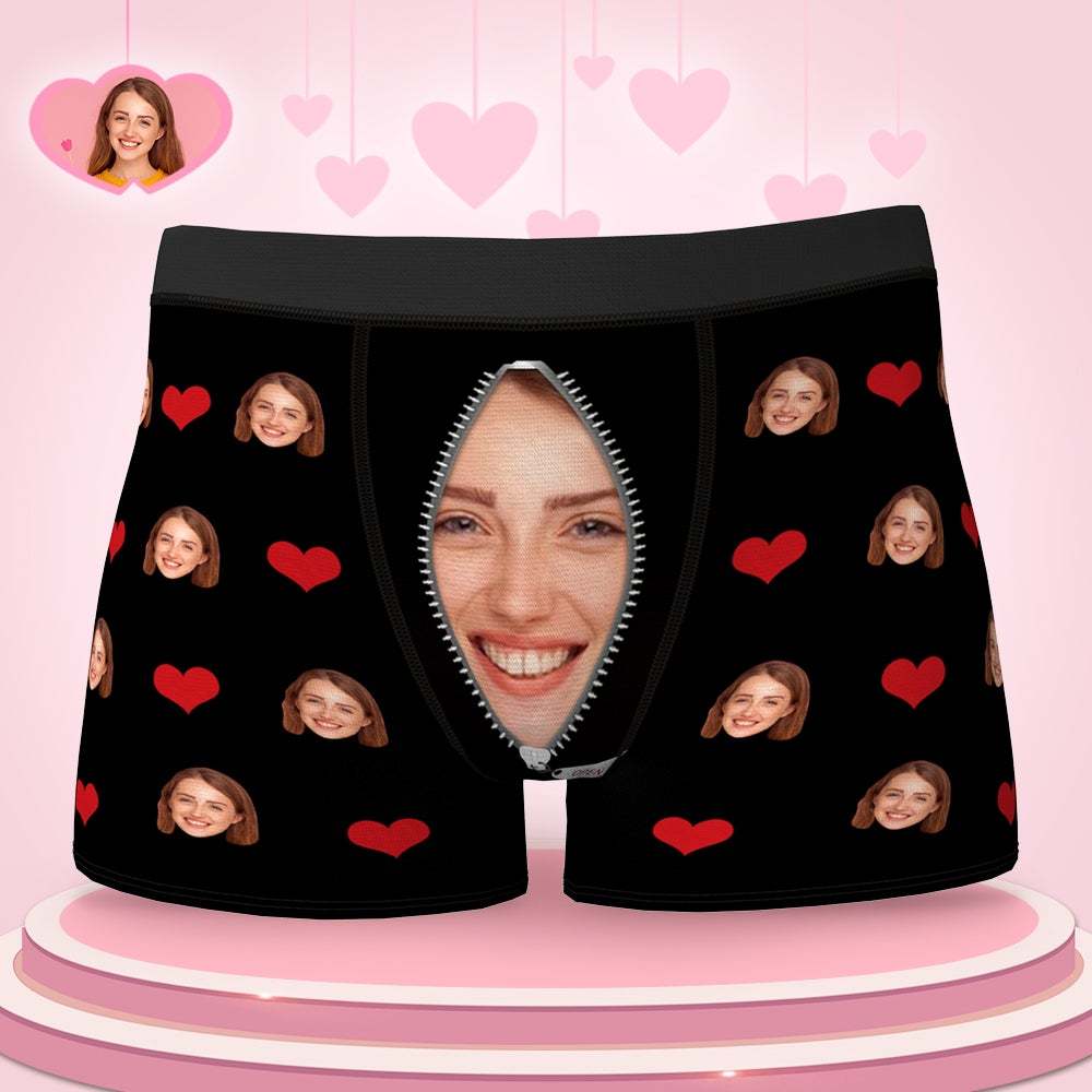 Custom Love Heart Girlfriend Face Boxer Brief Valentine's Day Gifts For Him