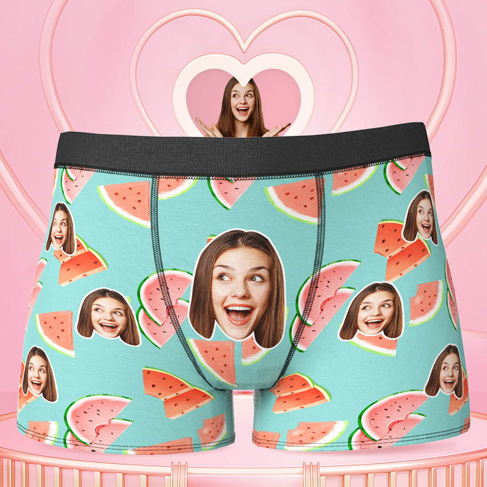 Custom Face Boxer Briefs Personalized Face Underwear - Summer Watermelon