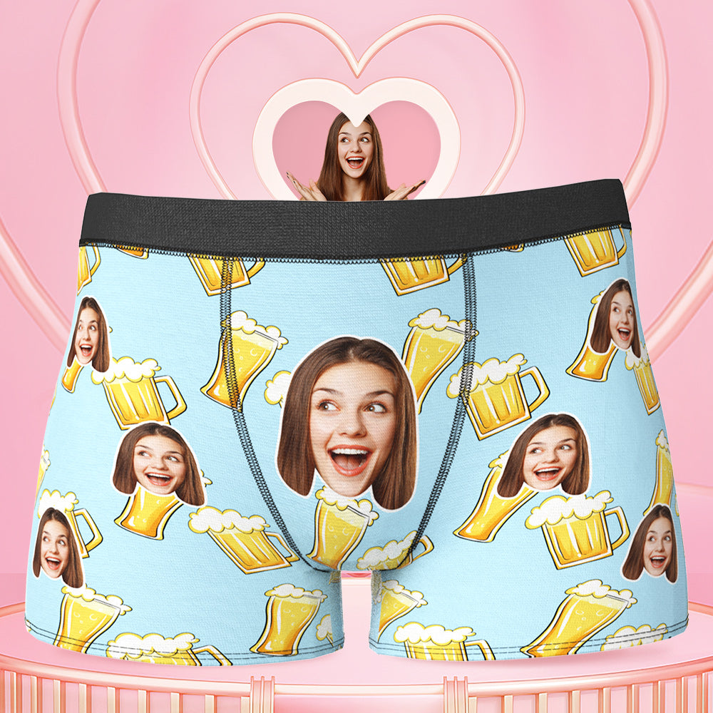 Custom Face Boxer Briefs Personalized Face Underwear - Beer
