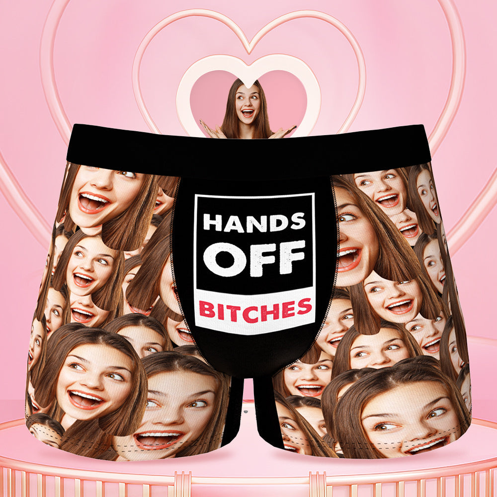 Custom Face Boxer Briefs Personalized Face Underwear Mash Face - Hands Off Bitches