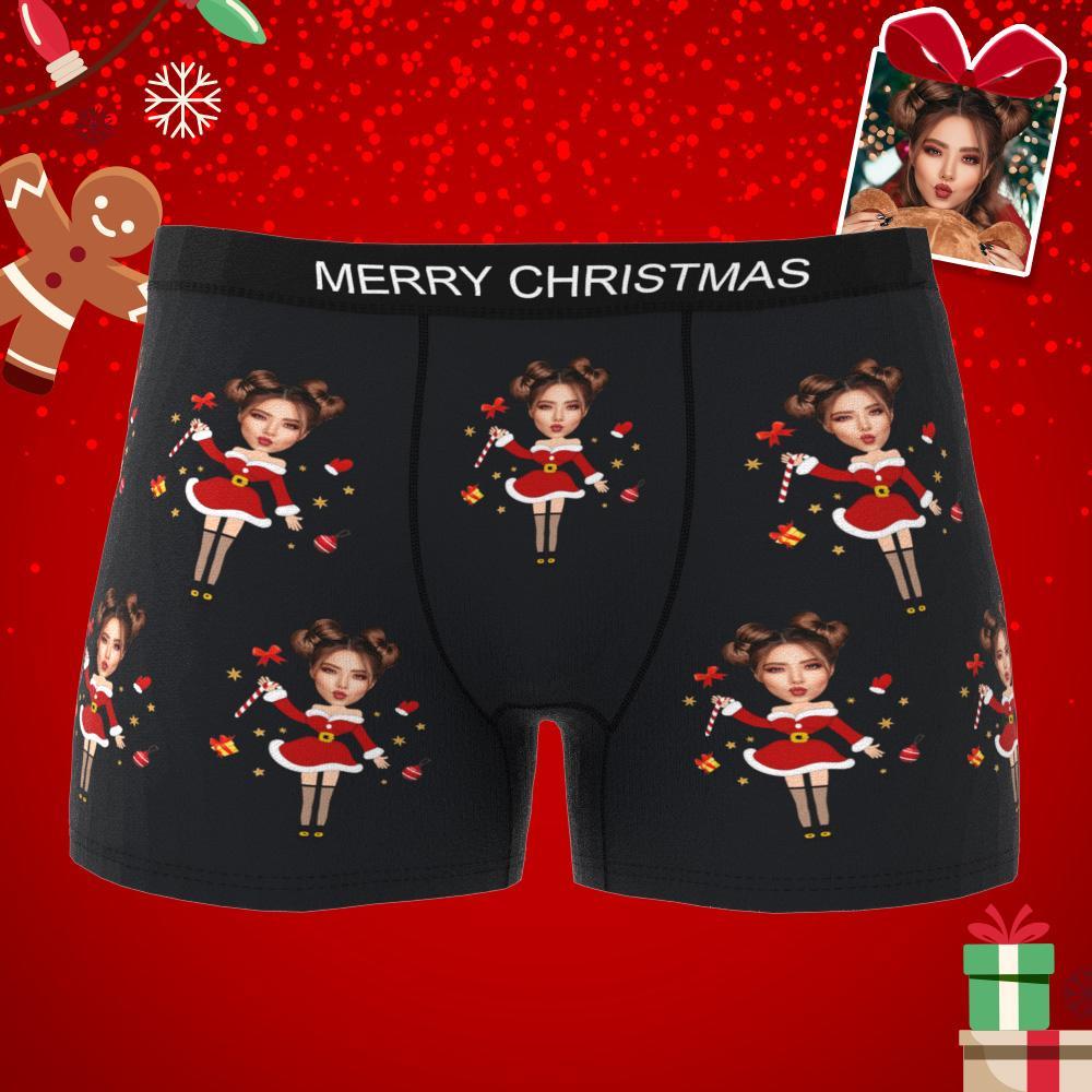 Custom Photo Boxer Santa Claus Face Underwear Couple Gifts Christmas Gift AR View - soufeelus