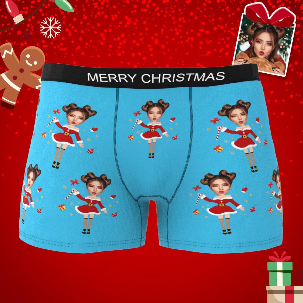 Custom Photo Boxer Santa Claus Face Underwear Couple Gifts Christmas Gift AR View - soufeelus