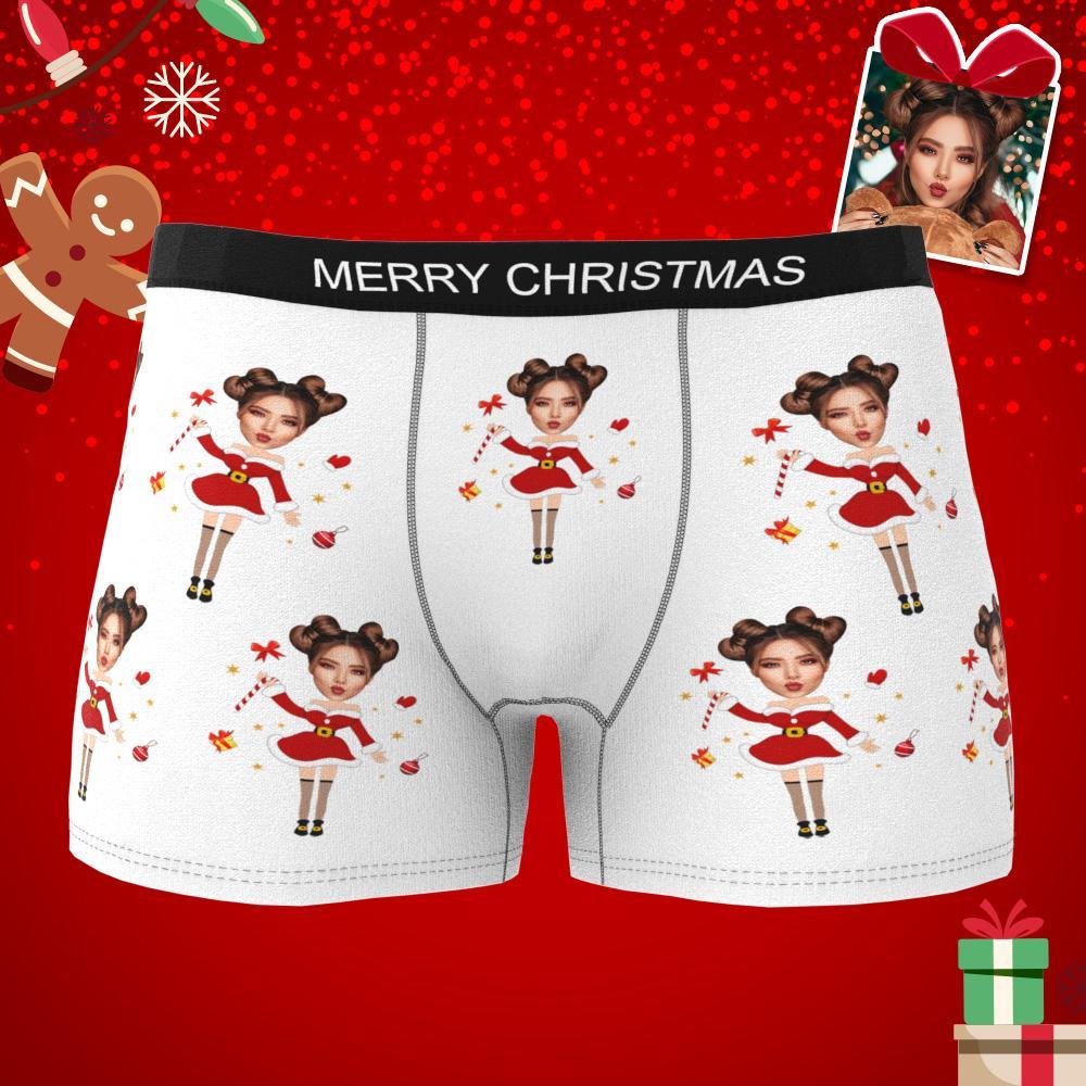 Custom Photo Boxer Santa Claus Face Underwear Couple Gifts Christmas Gift AR View - soufeelus