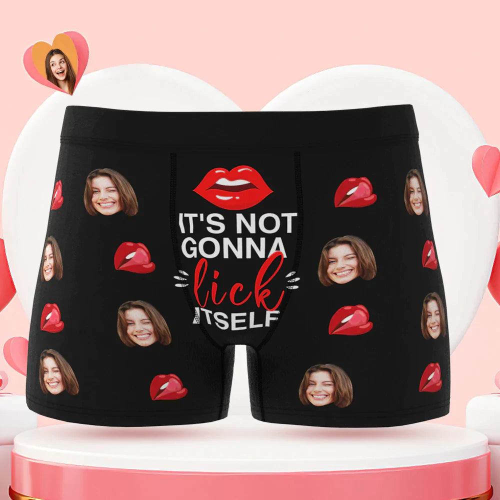 Custom Face Boxer Briefs It's Not Gonna Lick Itself Personalized Naughty Valentine's Day Gift for Him