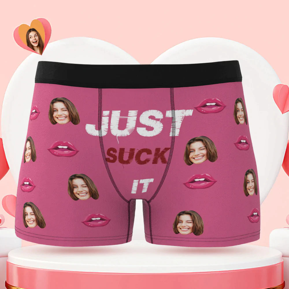 Custom Face Boxer Briefs Just Suck It Personalized Naughty Valentine's Day Gift for Him