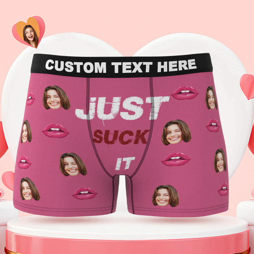 Custom Face Boxer Briefs Just Suck It Personalized Naughty Valentine's Day Gift for Him