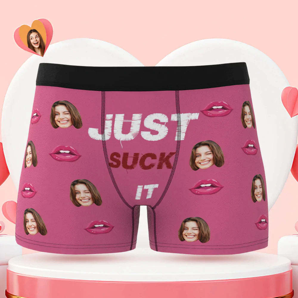 Custom Face Boxer Briefs Just Suck It Personalized Naughty Valentine's Day Gift for Him