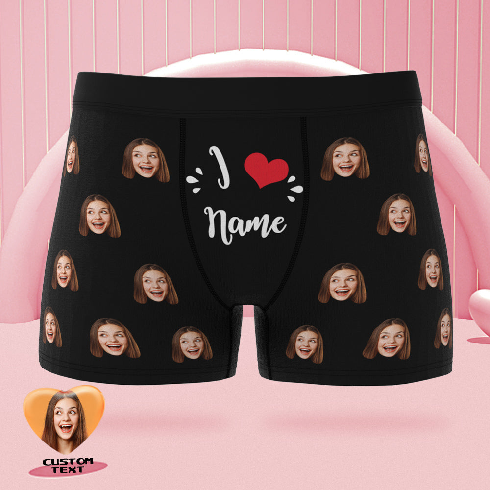 Custom Face Boxer Briefs I Love Name Personalized Naughty Valentine's Day Gift for Him