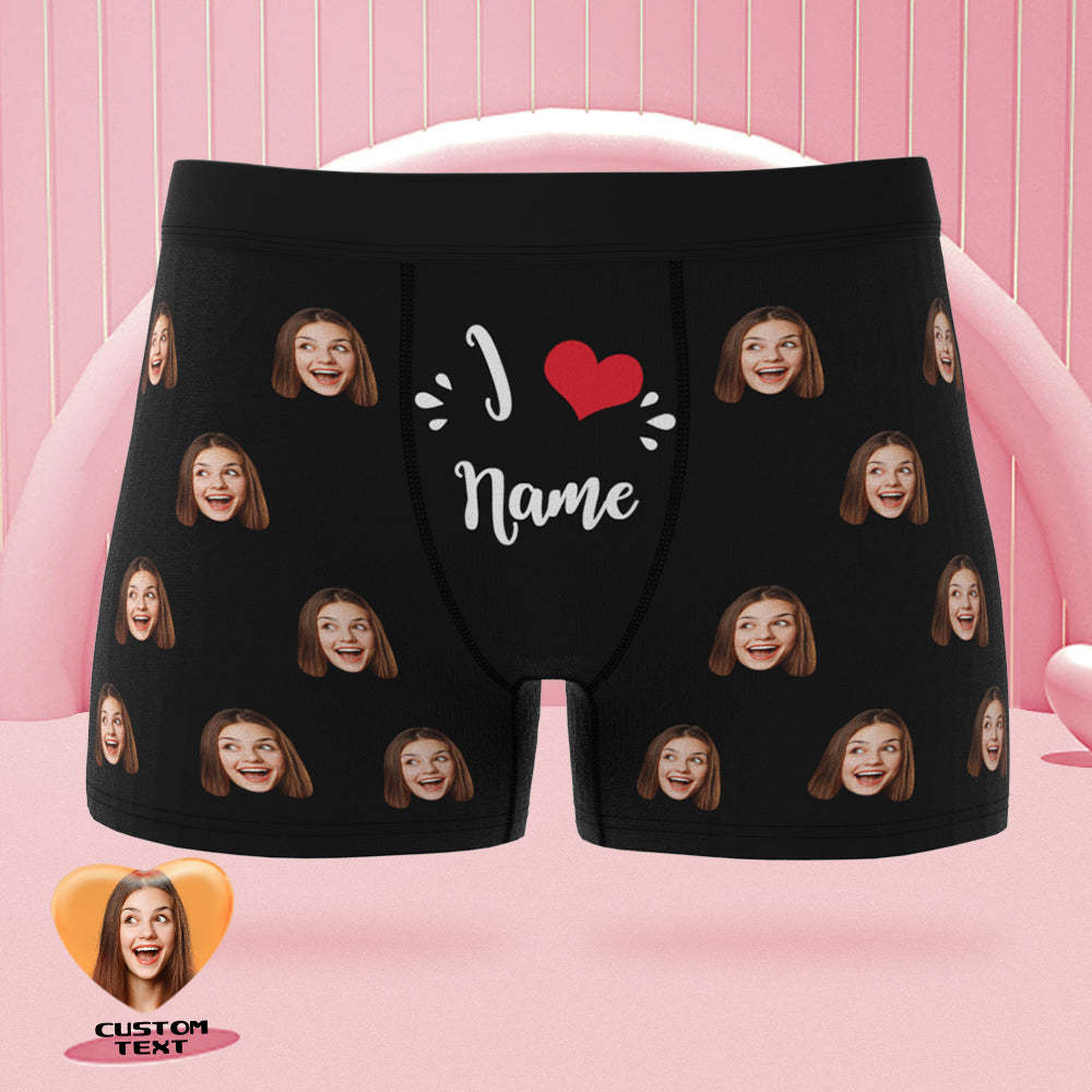 Custom Face Boxer Briefs I Love Name Personalized Naughty Valentine's Day Gift for Him