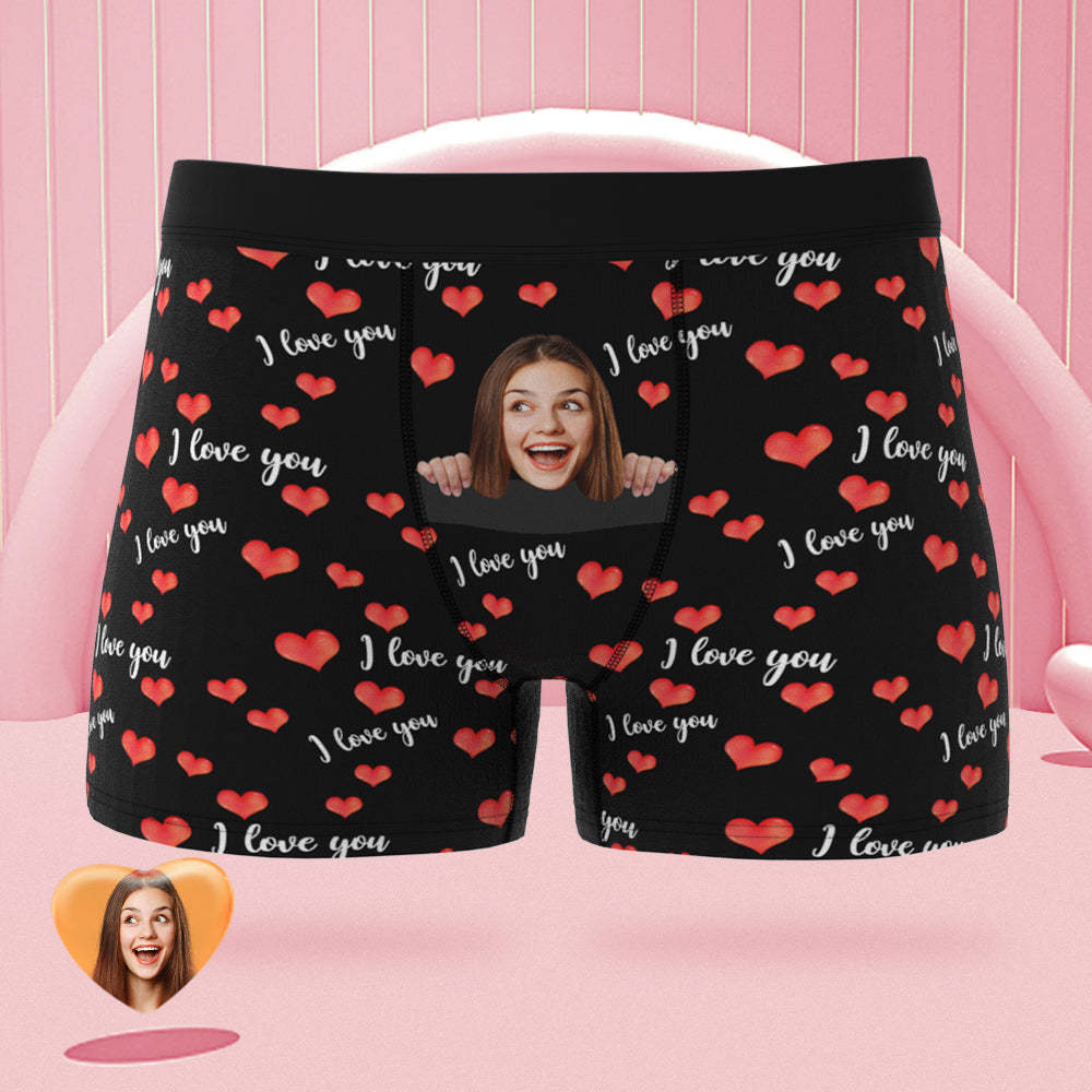 Custom Face Boxer Briefs I Love You with All My Heart Personalized Naughty Valentine's Day Gift for Him