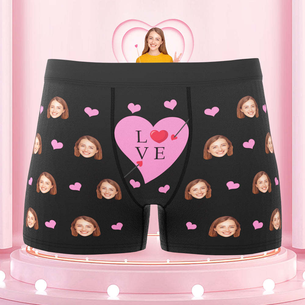 Custom Face Boxers Briefs Personalized Men's Underwear Love Heart Briefs With Photo For Him - SantaSocks