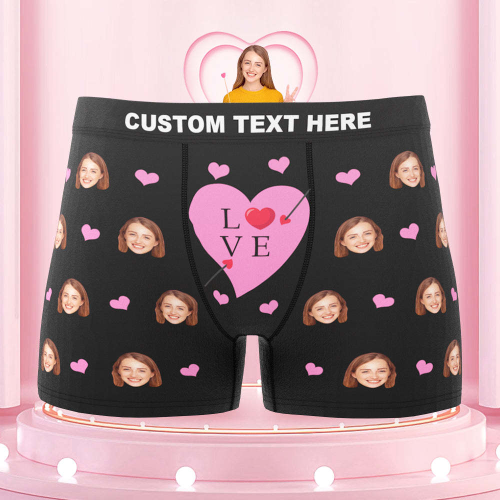 Custom Face Boxers Briefs Personalized Men's Underwear Love Heart Briefs With Photo For Him - SantaSocks