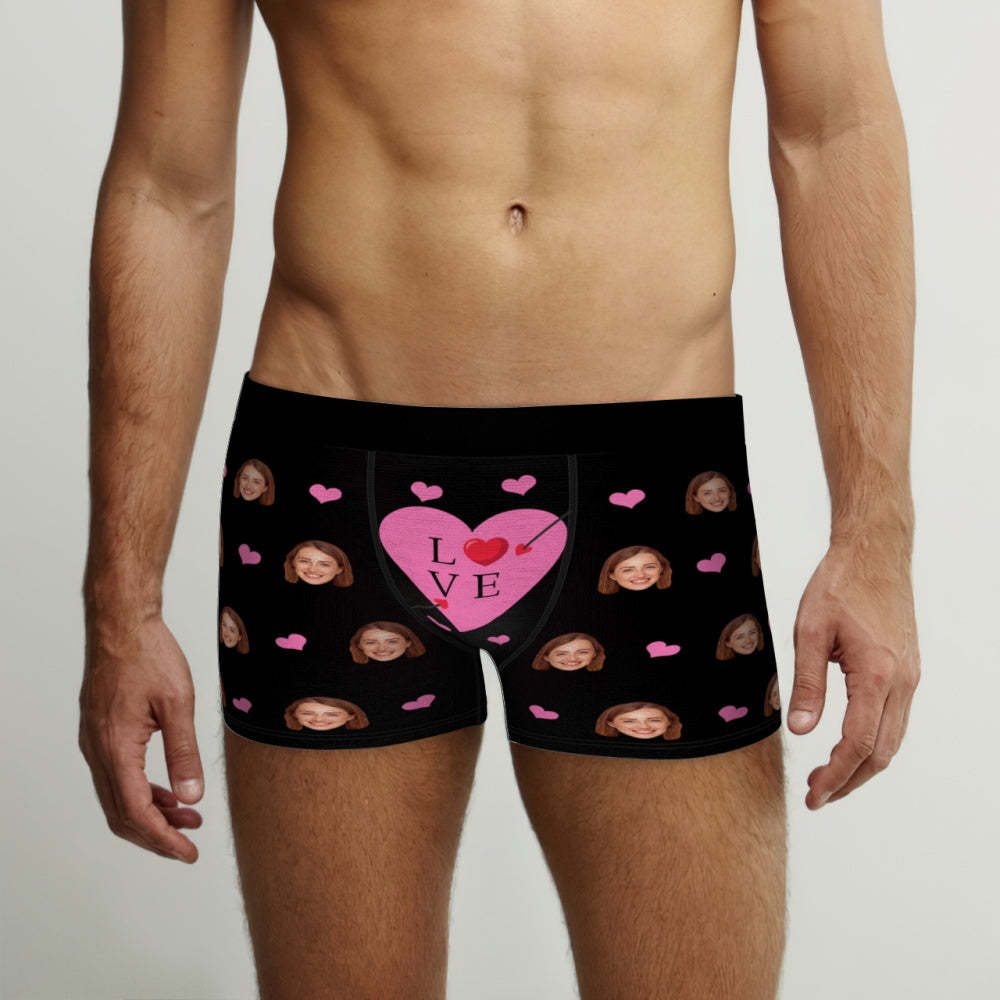 Custom Face Boxers Briefs Personalized Men's Underwear Love Heart Briefs With Photo For Him - SantaSocks