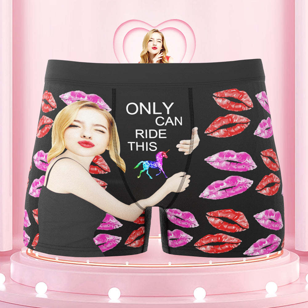 Custom Face Boxers Briefs Personalized Men's Underwear Red Lips Briefs With Photo - ONLY CAN RIDE THIS - SantaSocks
