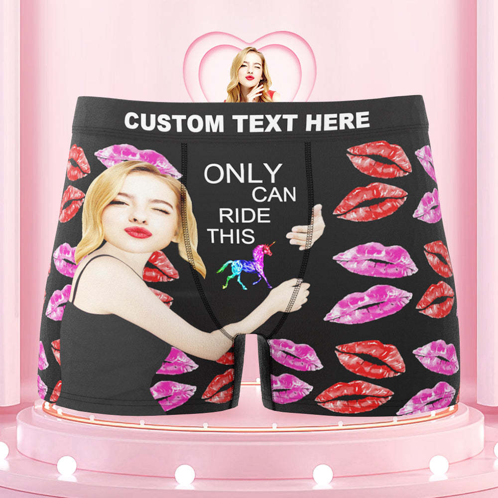 Custom Face Boxers Briefs Personalized Men's Underwear Red Lips Briefs With Photo - ONLY CAN RIDE THIS - SantaSocks