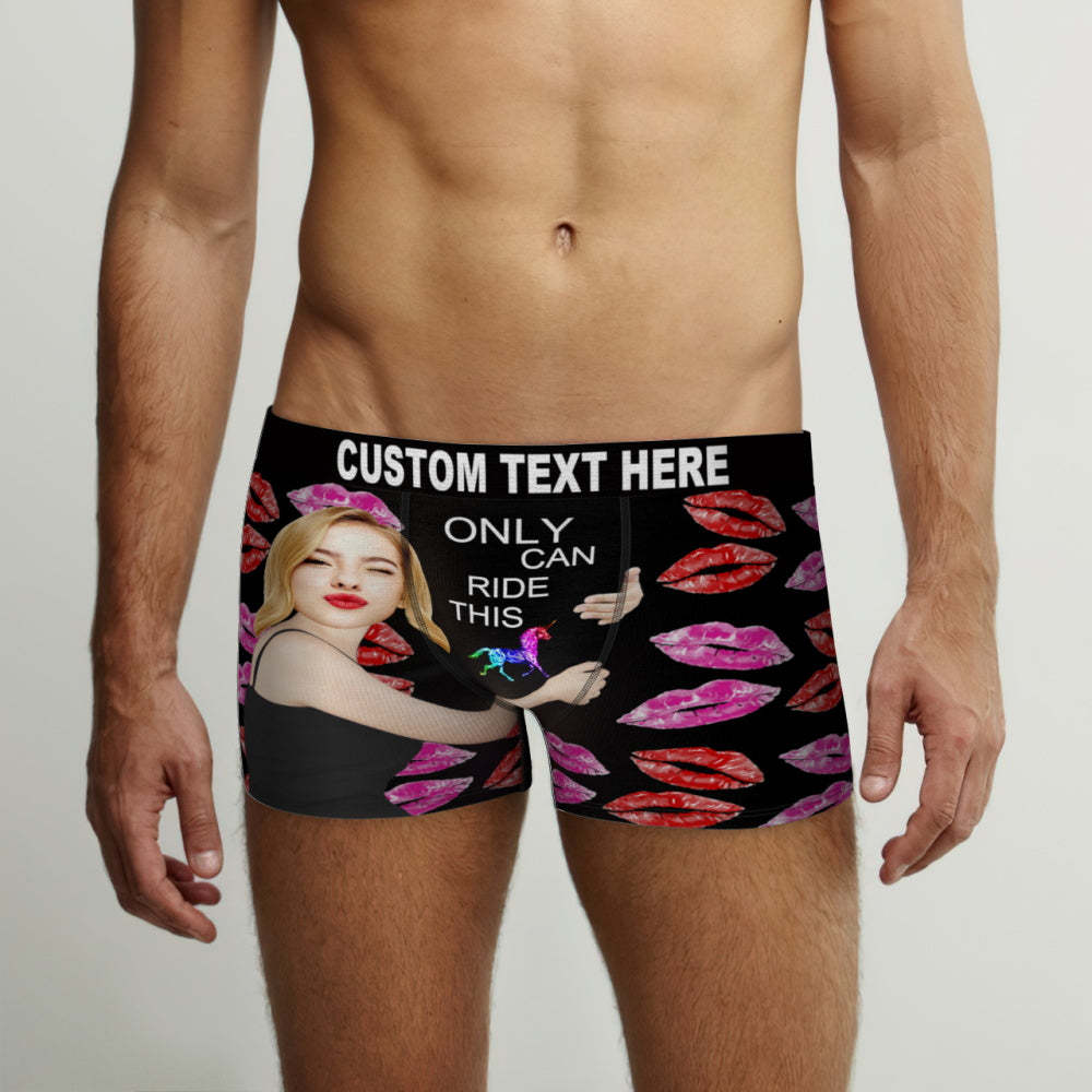 Custom Face Boxers Briefs Personalized Men's Underwear Red Lips Briefs With Photo - ONLY CAN RIDE THIS - SantaSocks