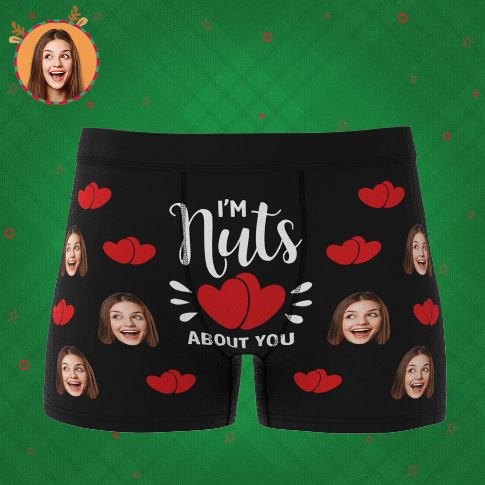 Men Customized Photo Boxer 3D Online Preview Girlfriend's Face - I'm Nuts about You