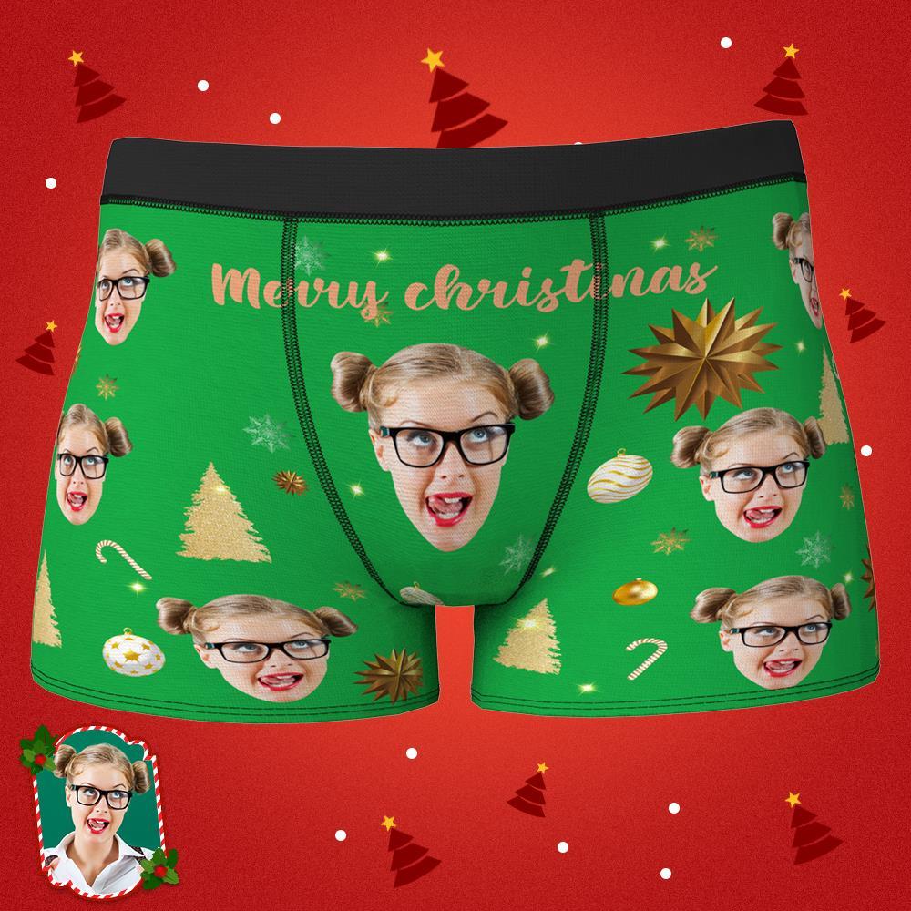 Custom Face Boxer Shorts Personalized Photo Boxer Shorts with Name Christmas Gift - Merry Christmas