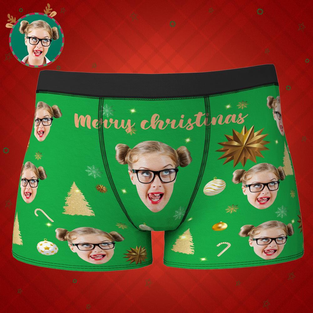 Custom Face Boxer Shorts Personalized Photo Boxer Shorts with Name Christmas Gift - Merry Christmas