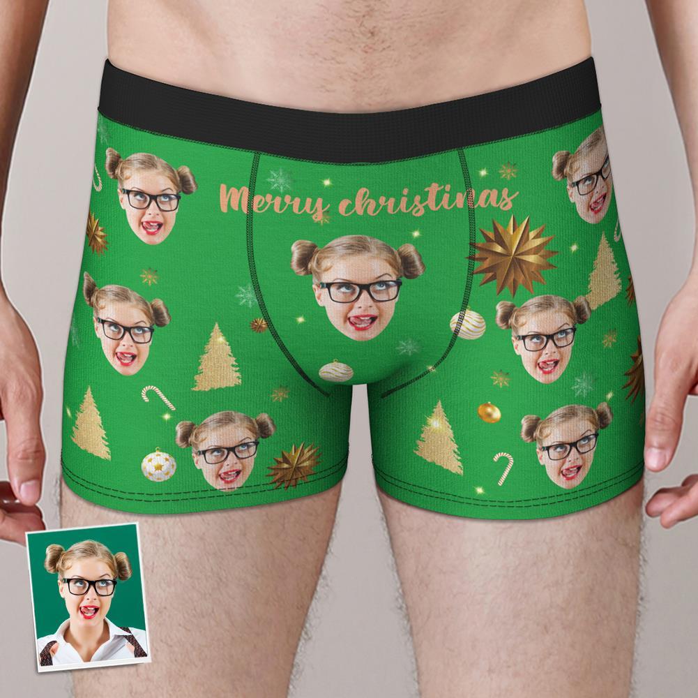 Custom Face Boxer Shorts Personalized Photo Boxer Shorts with Name Christmas Gift - Merry Christmas
