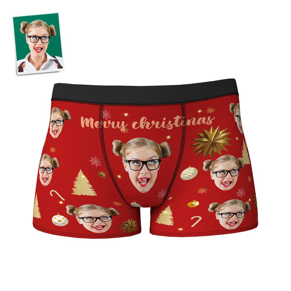 Custom Face Boxer Shorts Personalized Photo Boxer Shorts with Name Christmas Gift - Merry Christmas