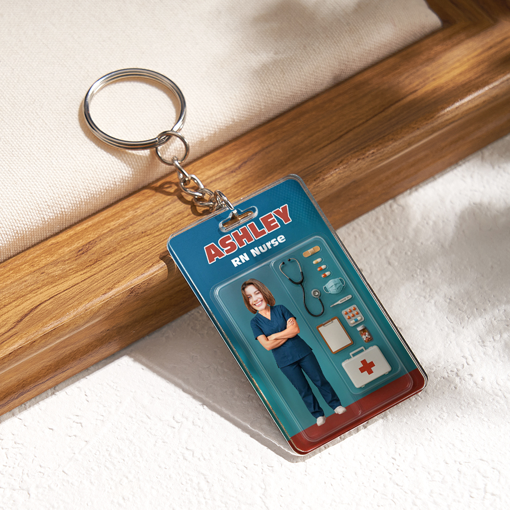 Custom 3D Effect Action Figure Customizable Head Packaging Toy Box Style Art Gift Personalized 2D Printing Acrylic Keychain Nurses Day Gift for Nurse - SantaSocks