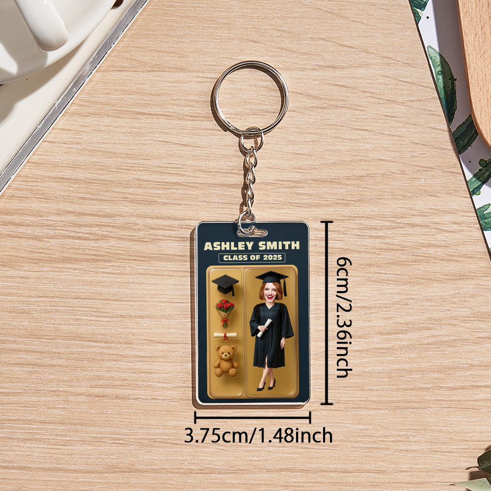 Custom 3D Effect Action Figure Customizable Head Packaging Toy Box Style Art Gift Personalized 2D Printing Acrylic Keychain Graduation Gift for Friend - SantaSocks