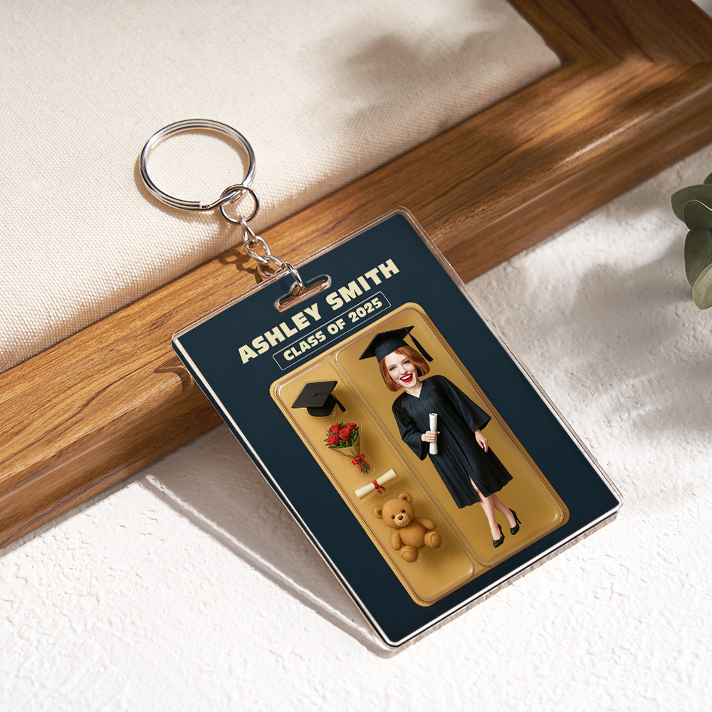 Custom 3D Effect Action Figure Customizable Head Packaging Toy Box Style Art Gift Personalized 2D Printing Acrylic Keychain Graduation Gift for Friend - SantaSocks