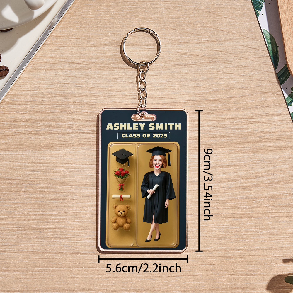 Custom 3D Effect Action Figure Customizable Head Packaging Toy Box Style Art Gift Personalized 2D Printing Acrylic Keychain Graduation Gift for Friend - SantaSocks