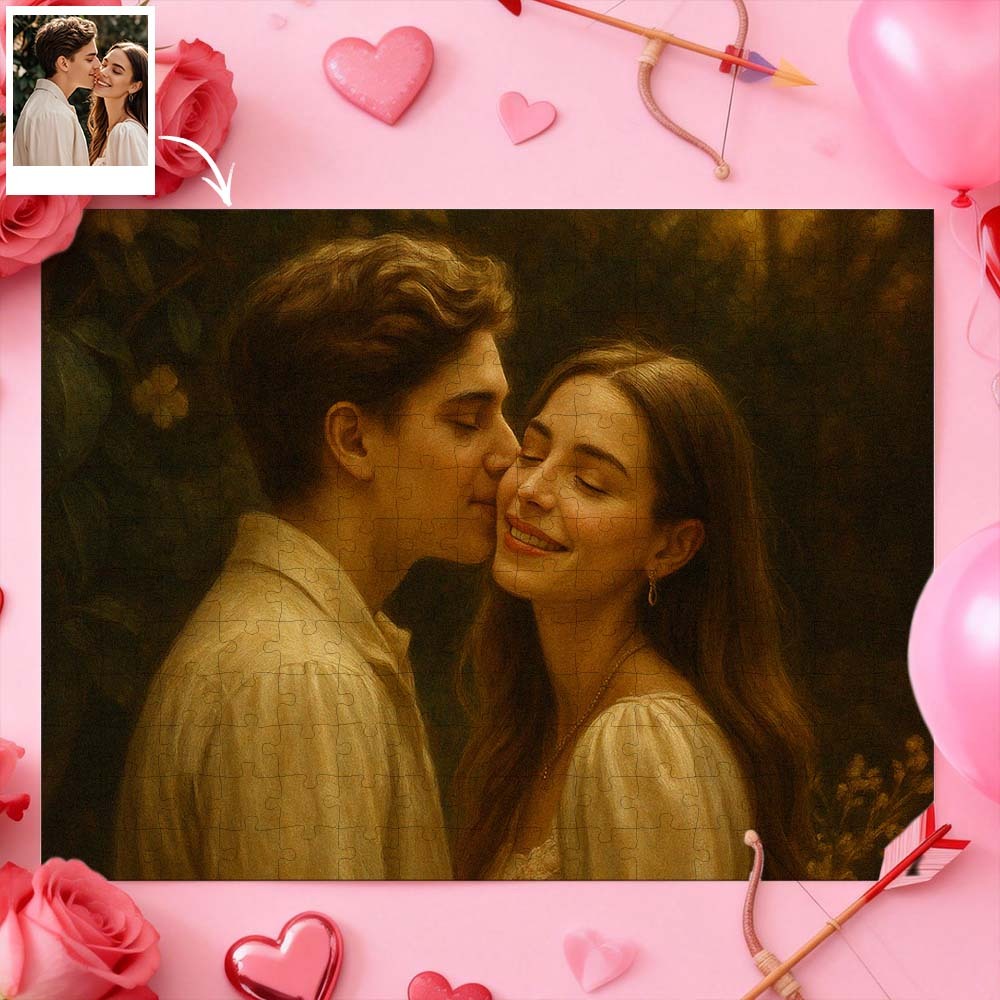 Jigsaw Puzzle Personalized Photo Valentine Gift For Couple Custom Cartoon Style Jigsaw Puzzle